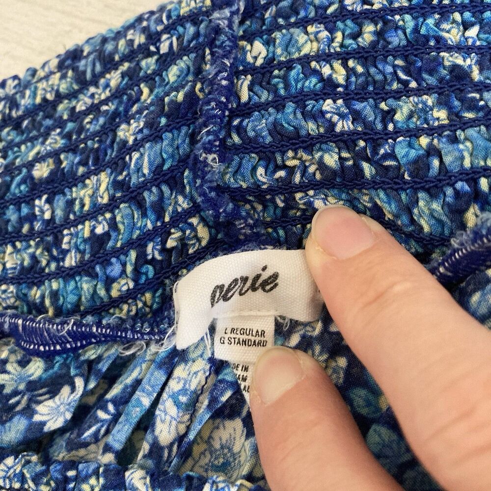 Aerie Smocked Waist Super Wide Leg Party Pants Womens Large Boho Blue Floral - Picture 6 of 7